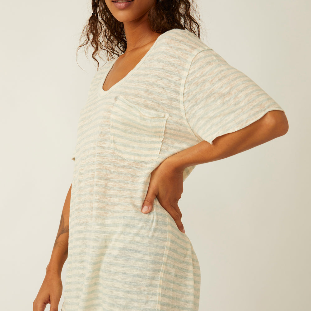 
                      
                        Side view of the Free People All I Need Stripe Tee in the color Mineral Sea Combo
                      
                    