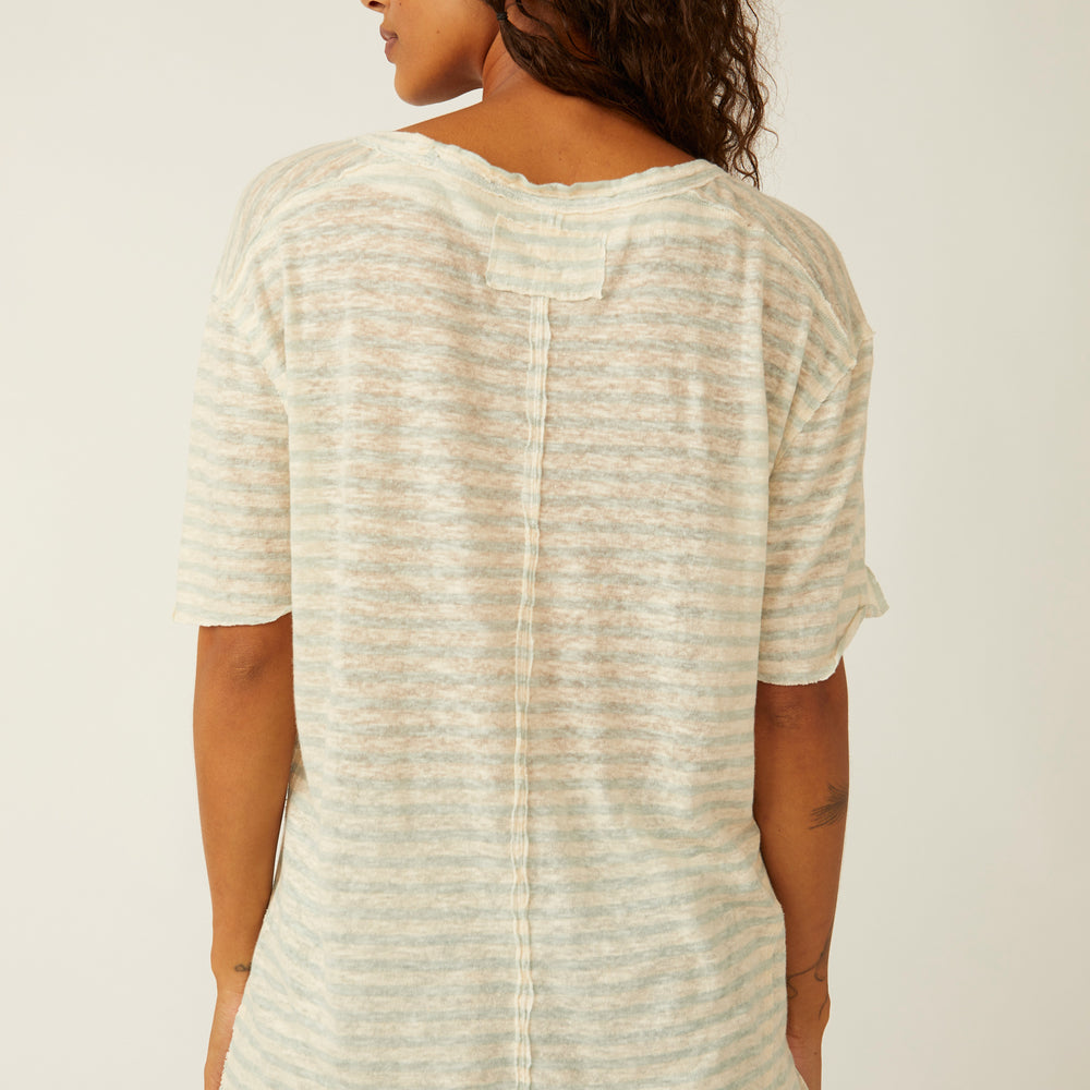 Back view of the Free People All I Need Stripe Tee in the color Mineral Sea Combo