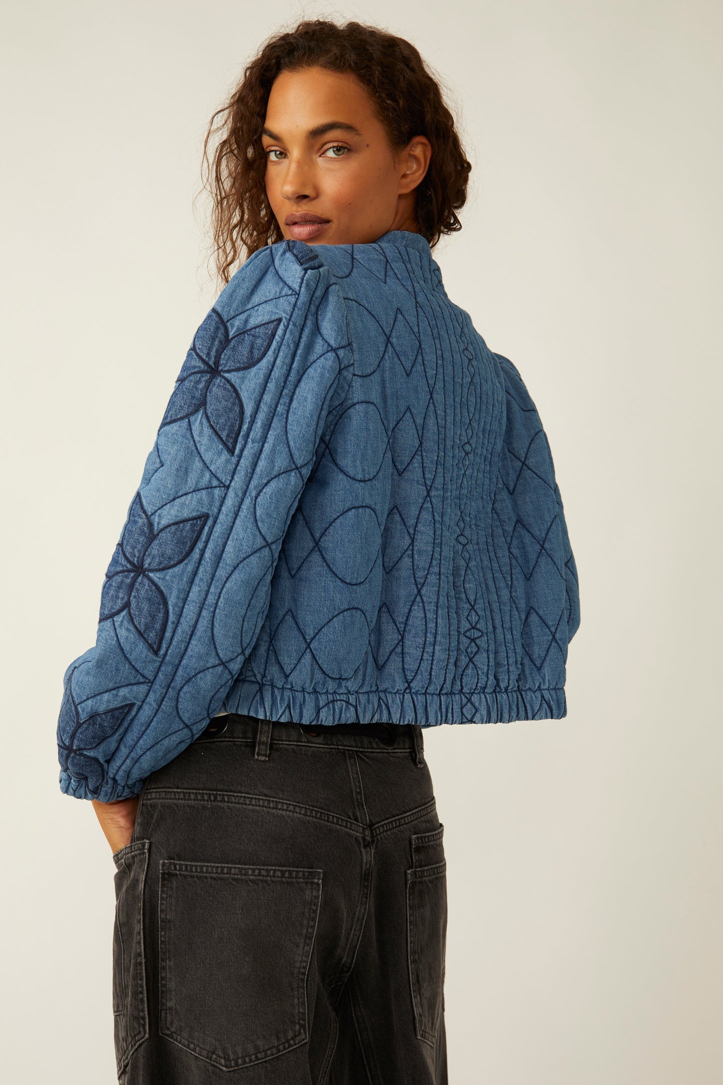 Free People Quinn Quilted Jacket - Indigo Combo