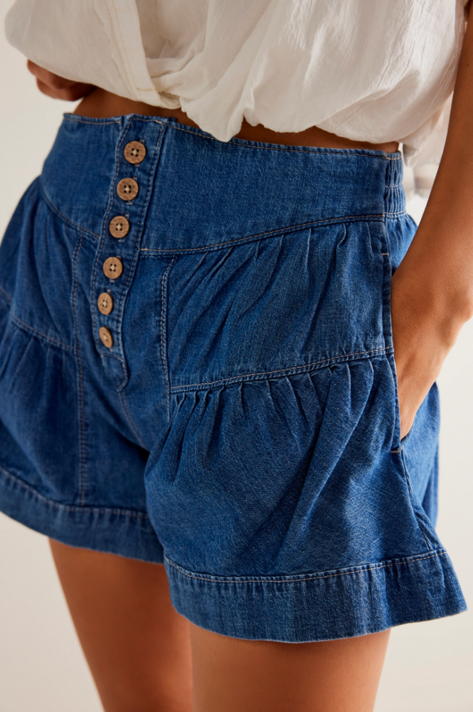 
                      
                        Front button denim shorts
                      
                    