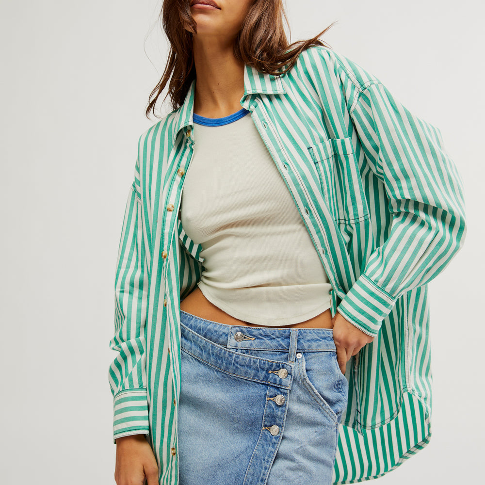 
                      
                        Free People's Freddie Shirt in the color French Green Combo
                      
                    