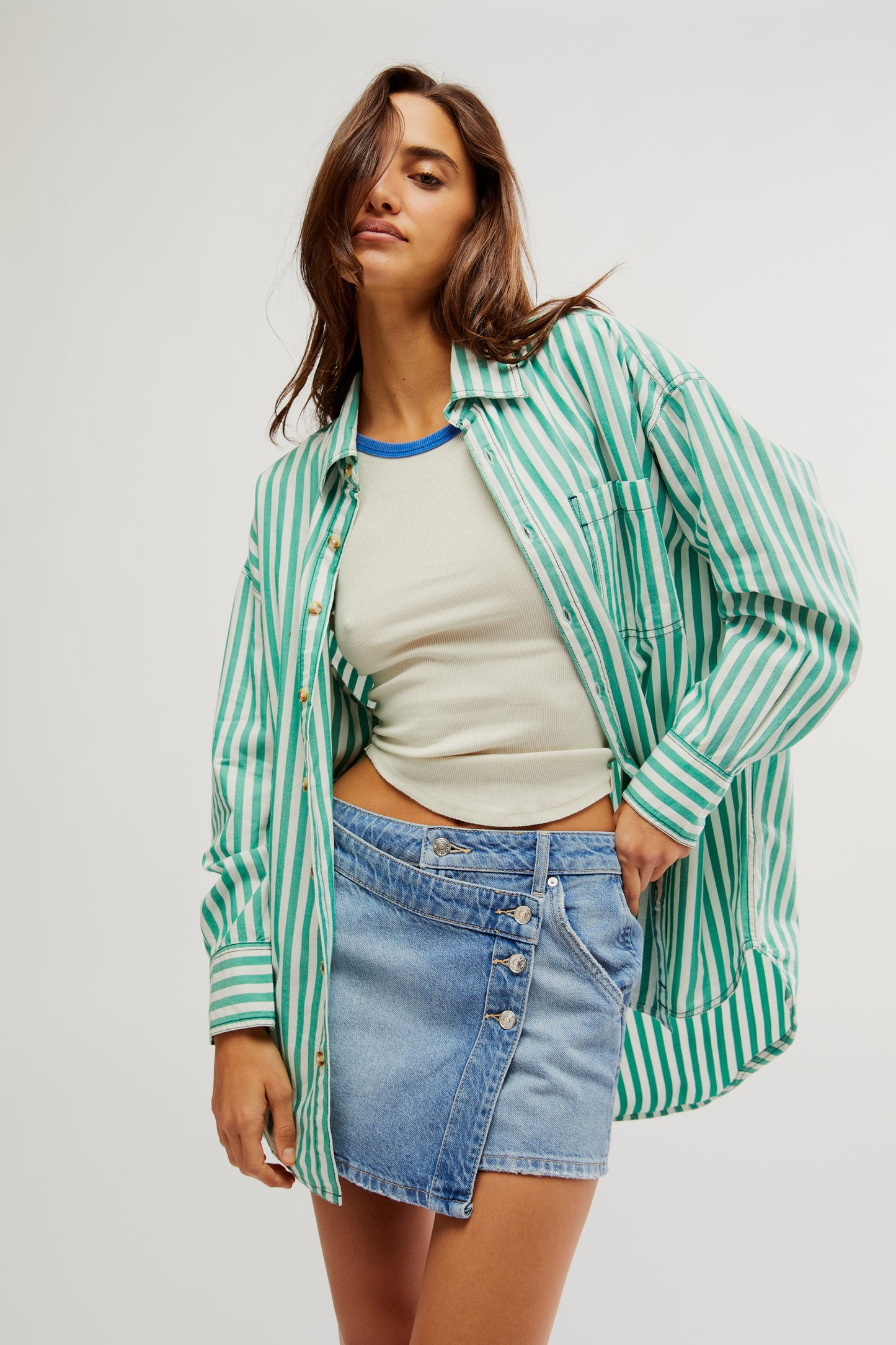 Free People's Freddie Shirt in the color French Green Combo