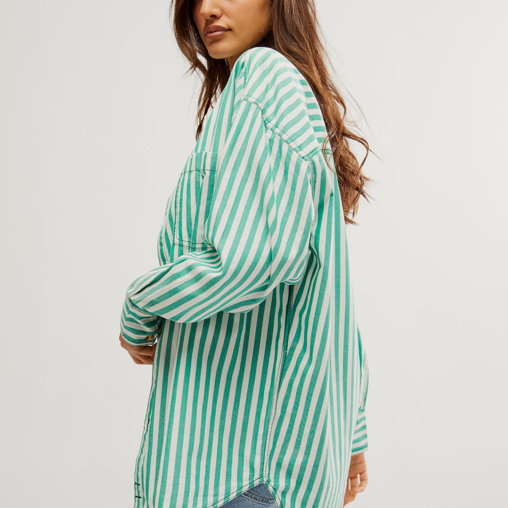 
                      
                        Side view of Free People's Freddie Shirt in the color French Green Combo
                      
                    