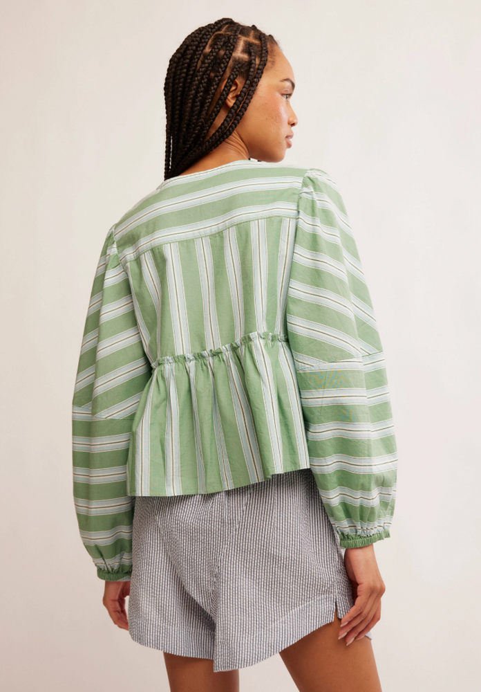 
                      
                        Free People's Brunch Babe Blouse is available at Harbour Thread in the striped color White Spruce Combo. 
                      
                    