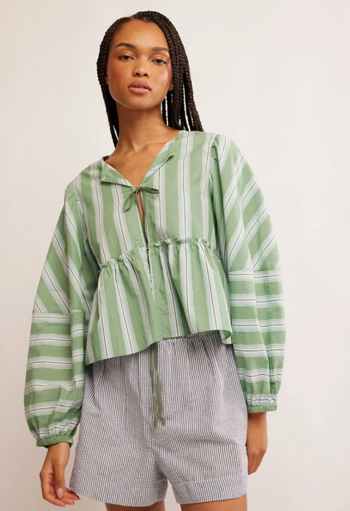 
                      
                        Shop Free People's green striped Brunch Babe Blouse at Harbour Thread.
                      
                    