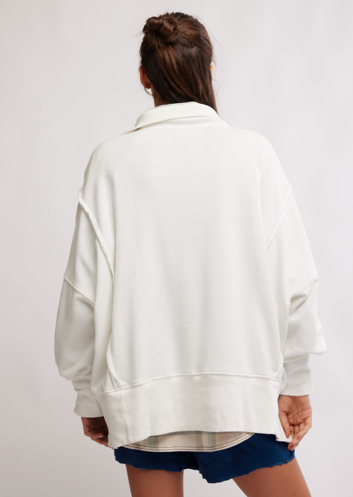 Women's white oversized henley pullover