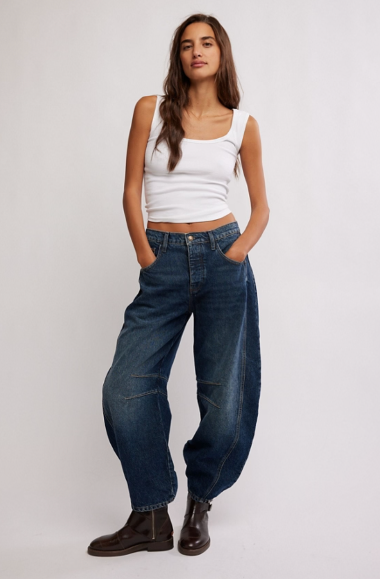 Shop your favorite pair of the Good Luck Mid Rise Barrel Jeans by Free People at Harbour Thread.