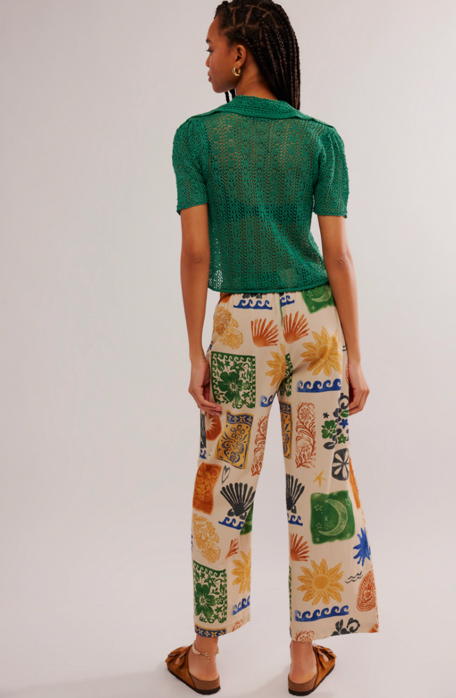 
                      
                        Women's block print pull-on pants from Free People. 
                      
                    