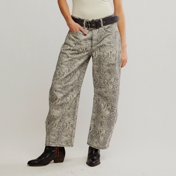 Free People Good Luck Printed Barrel Jeans