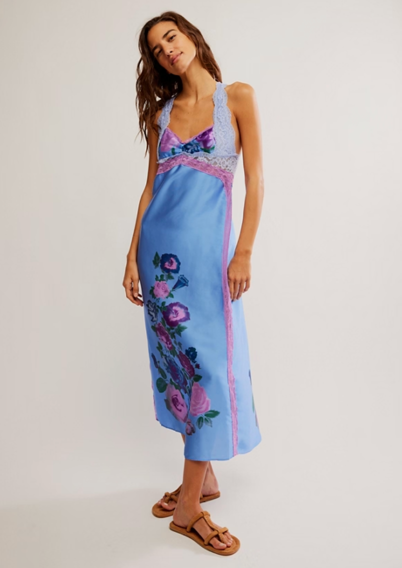 The lace detailed Free People Just Dreamy Maxi is available at Harbour Thread in the color Blue Vista Combo. 