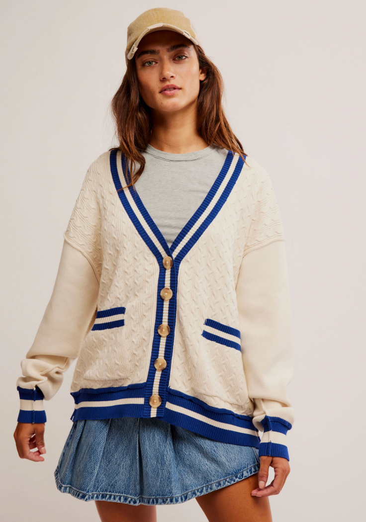 Shop the classic cool Varsity Cardi by Free People at Harbour Thread for cozy spring style. 