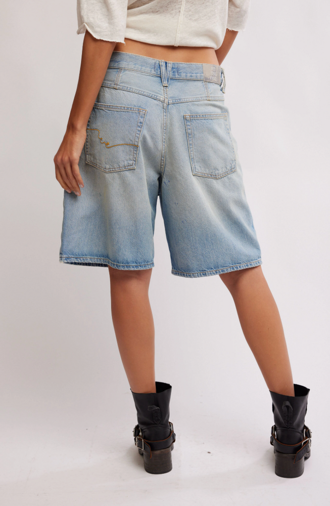 
                      
                        light wash denim longline shorts from Free People
                      
                    