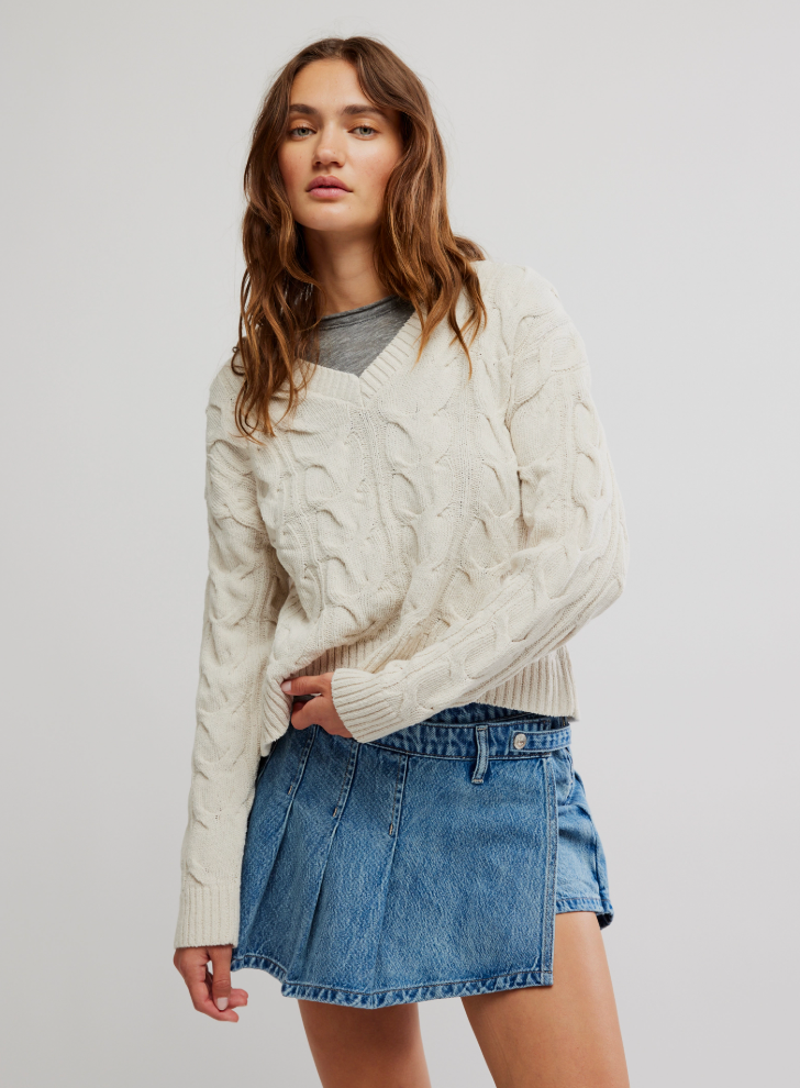 
                      
                        Free People's Washed Cable V-Neck Sweater is available at Harbour Thread in Burlington, VT. 
                      
                    