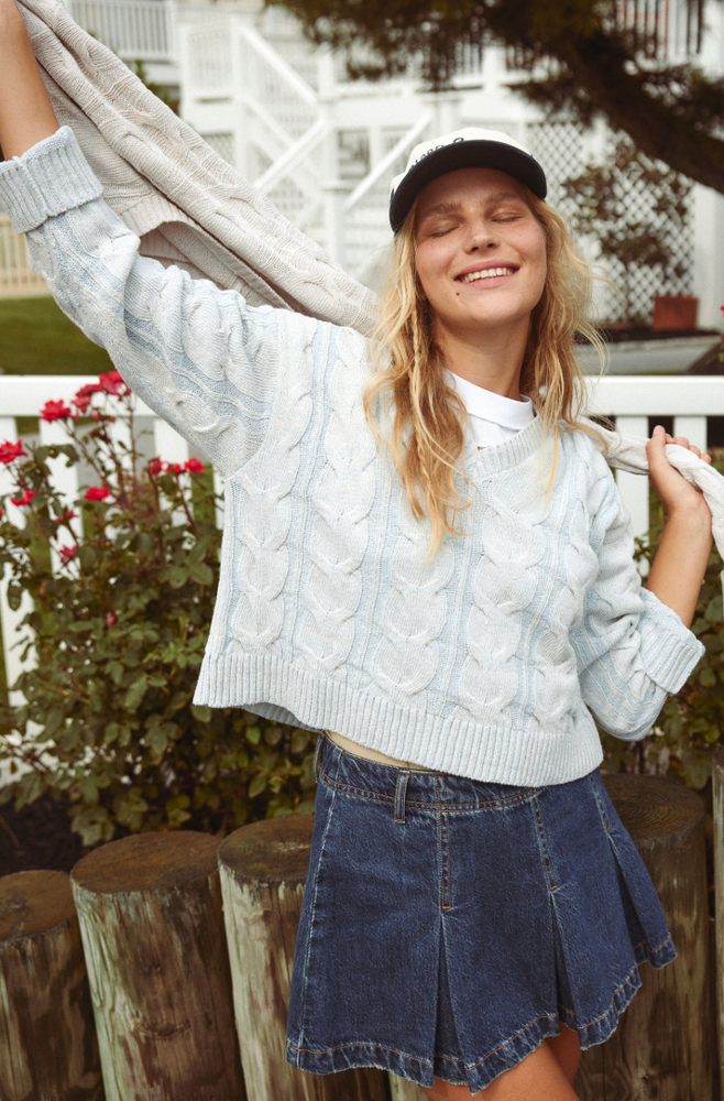 Shop Free People's Washed Cable V-Neck Sweater at Harbour Thread. 