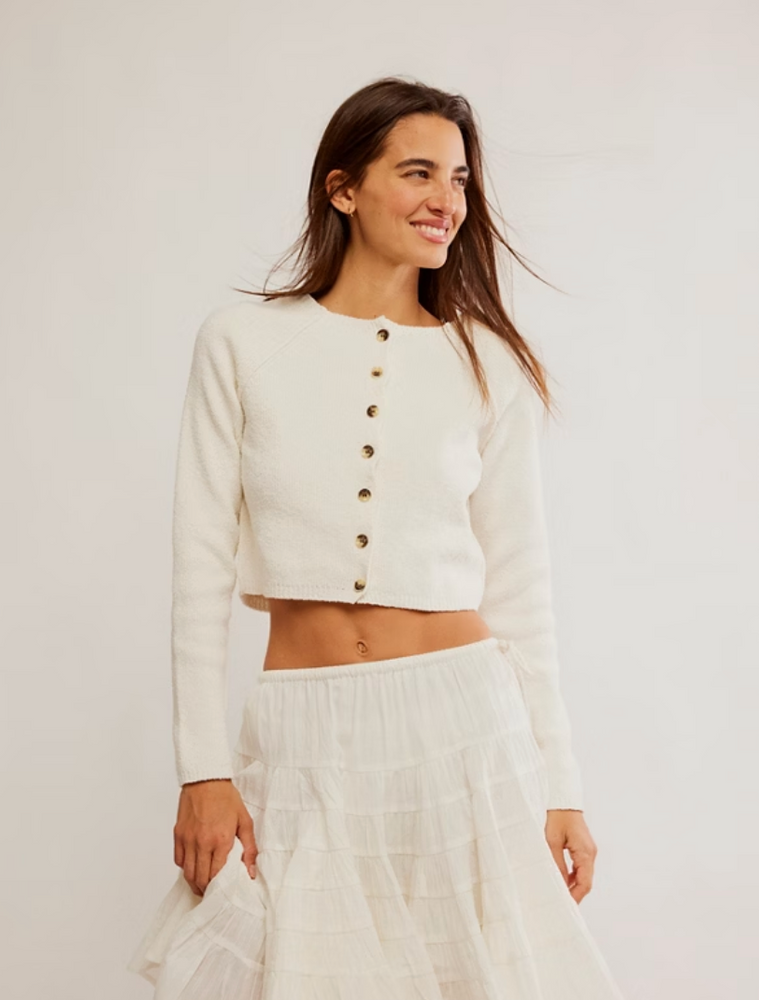 
                      
                        Free People's Sydney Shrunken Cardi in the color Optic White at Harbour Thread. 
                      
                    