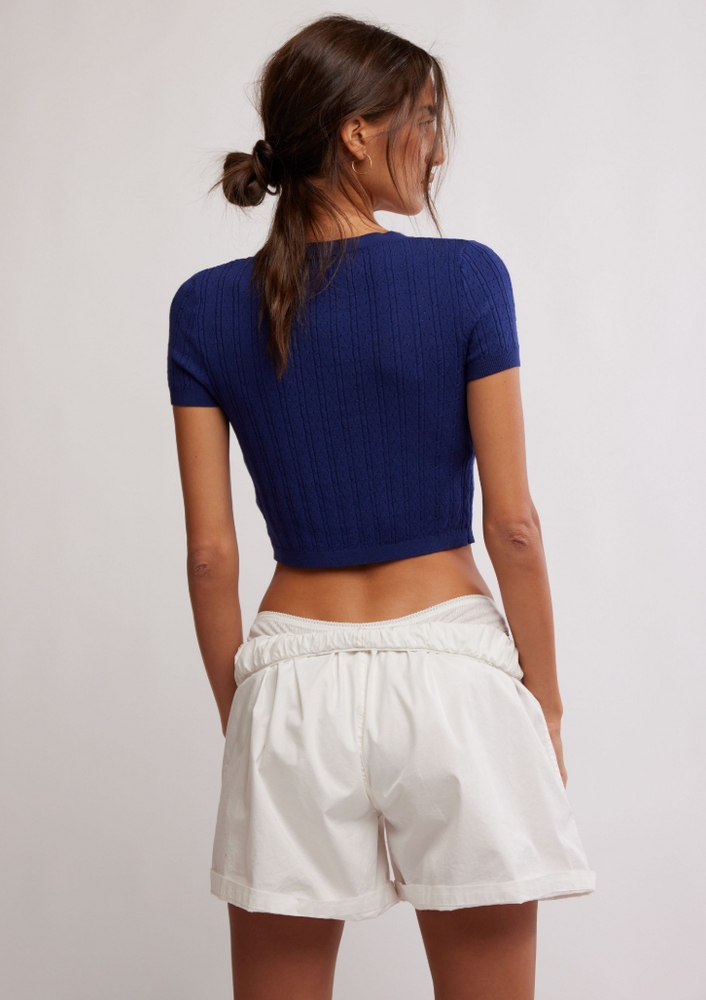 Women's short sleeve fitted pointelle knit cardigan from Free People. 