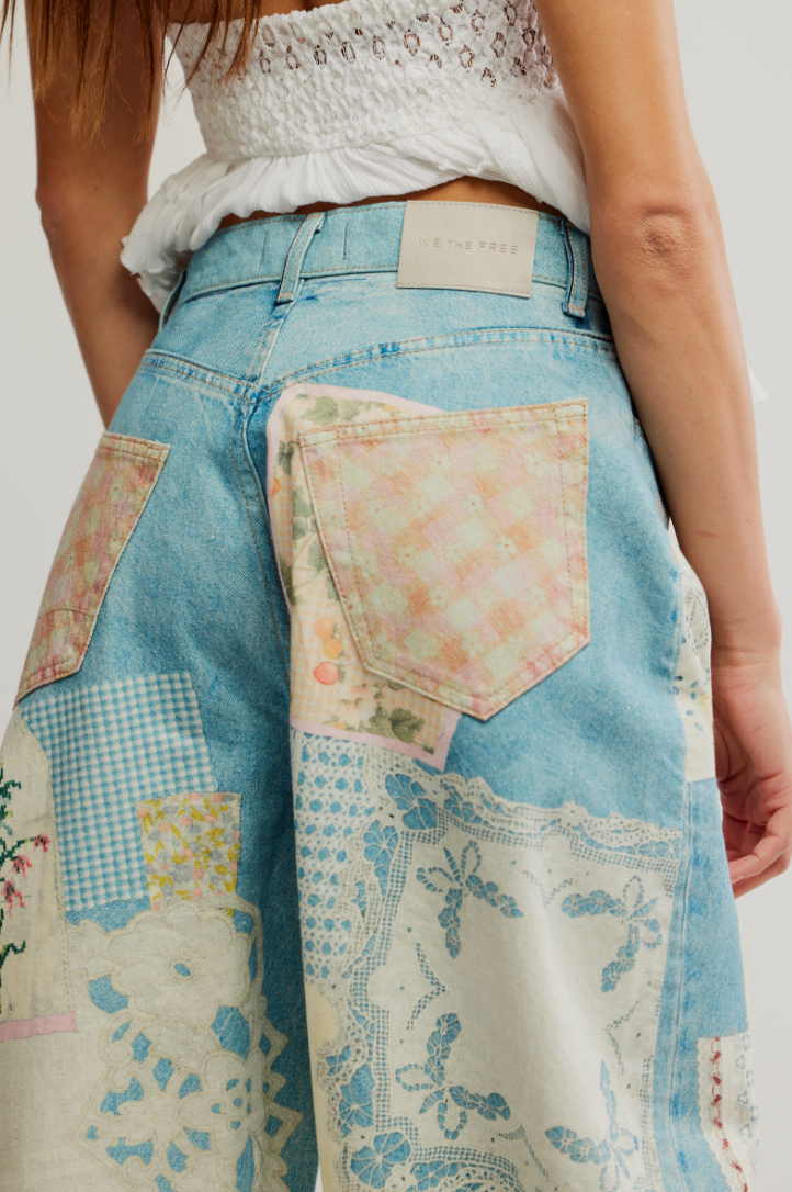Shop women's denim at Harbour Thread boutique in Burlington, VT! New arrivals include the Free People Illusions Printed Relaxed Jeans in Sky Combo