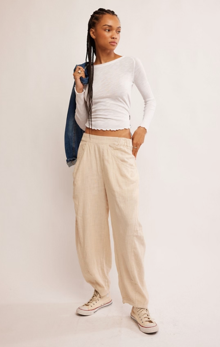 Shop the cool and casual High Road Pull-On Linen Blend Barrel Pants by Free People at Harbour Thread for fresh spring style