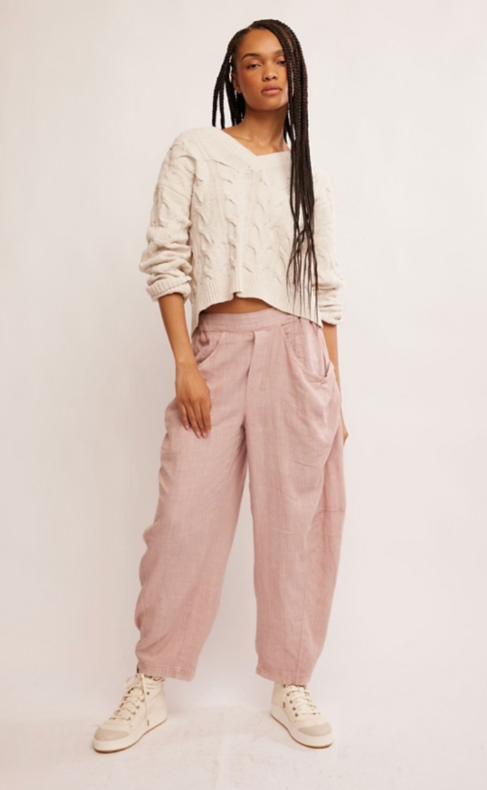 Free People's High Road Pull On Barrel Pants are available to shop at Harbour Thread in the color Blush Tint. 