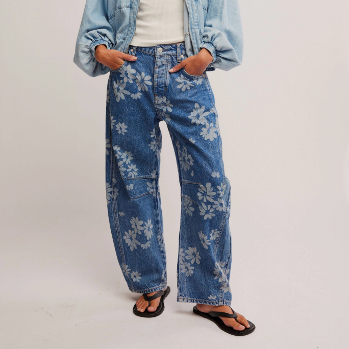 
                      
                        Shop the daisy print Good Luck Printed Barrel Jeans by Free People at Harbour Thread
                      
                    