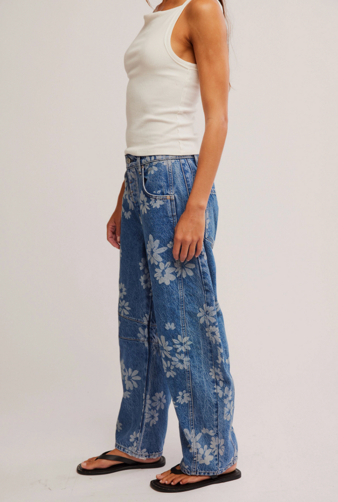 
                      
                        daisy print barrel leg jeans by Free People
                      
                    