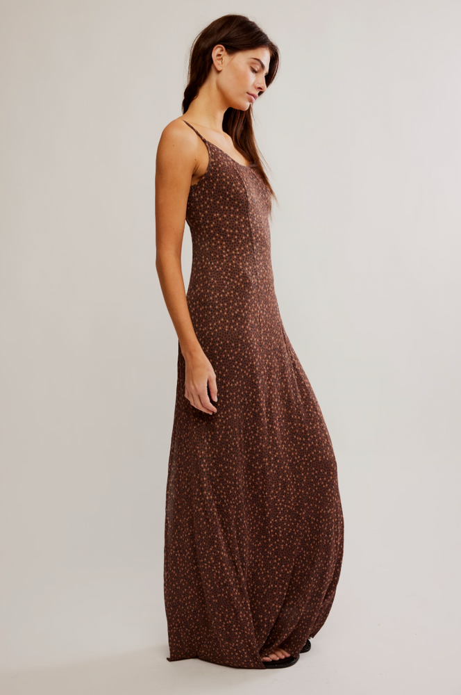 
                      
                        Thin strap brown ditsy floral maxi dress from Free People
                      
                    