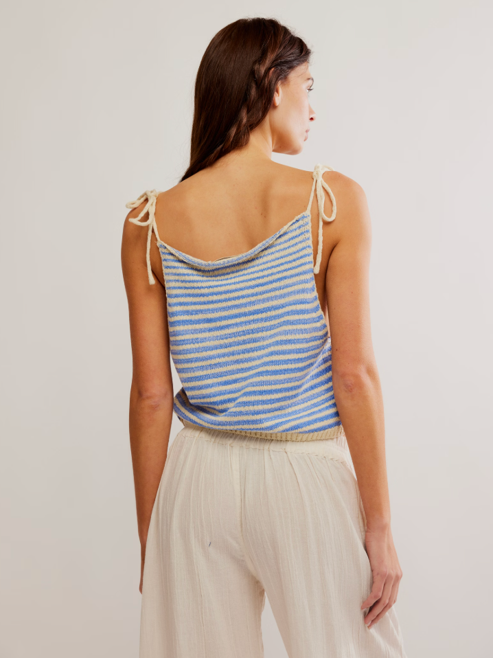 
                      
                        drapey striped tie strap tank
                      
                    
