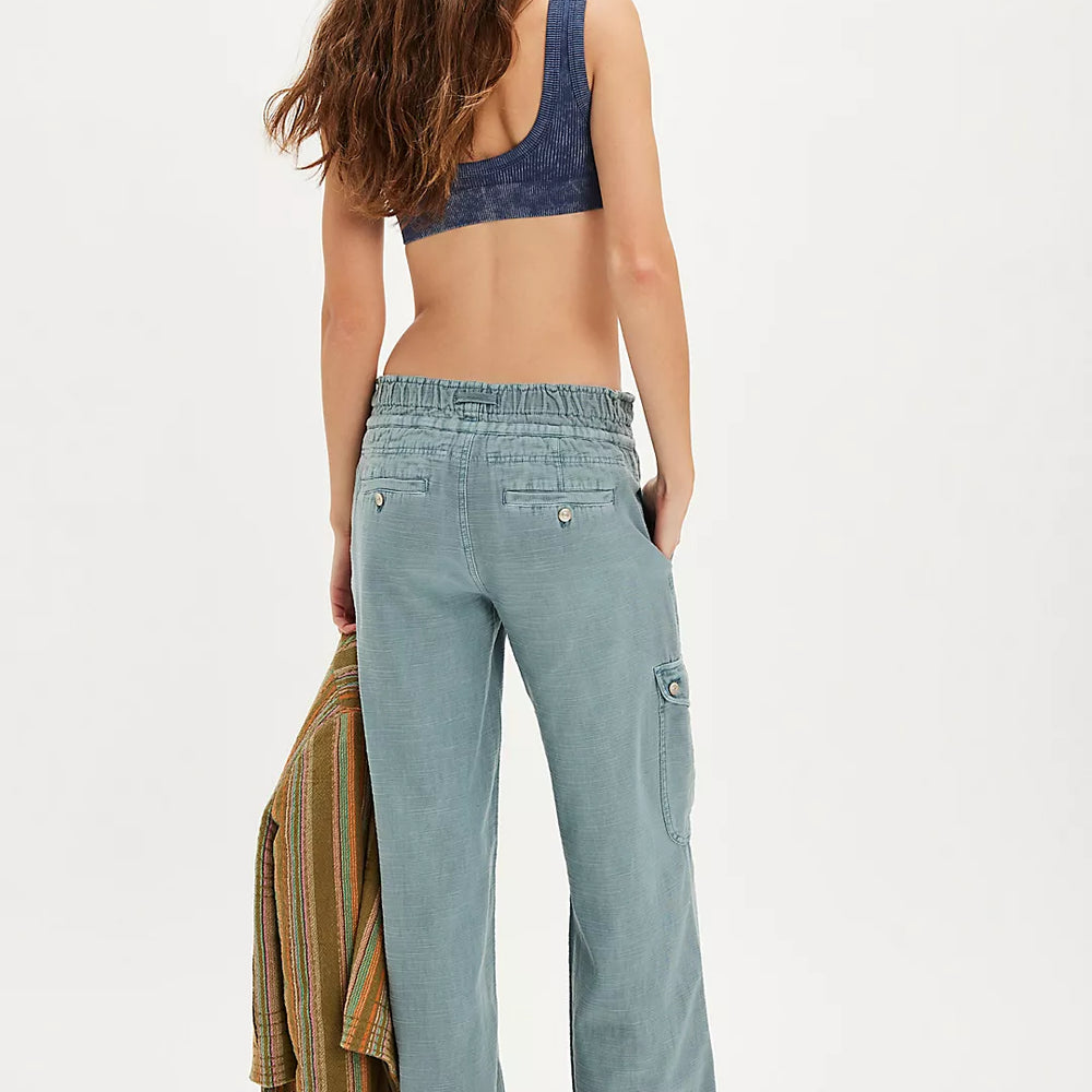 
                      
                        Women's washed blue slim fit cargo-style pants
                      
                    