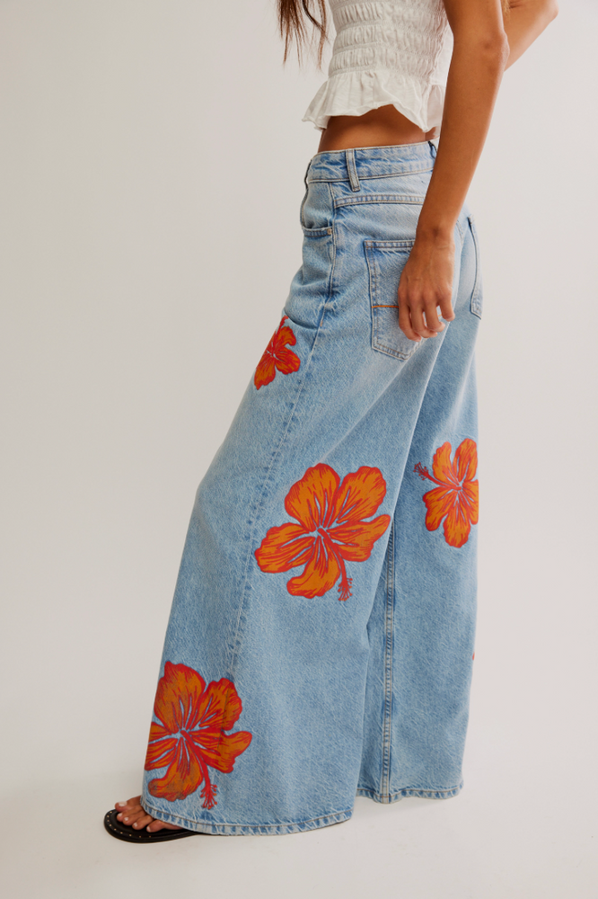 
                      
                        The Free People Palisades Wide Leg Jeans in the color Flower Power
                      
                    