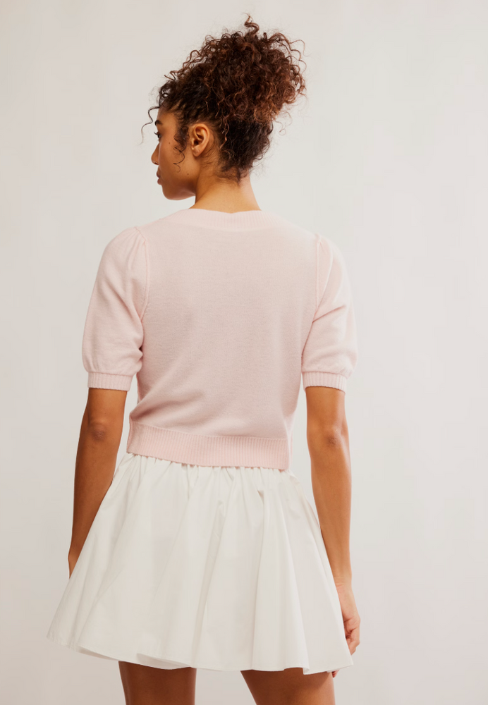 
                      
                        short puff sleeve pink cardi
                      
                    