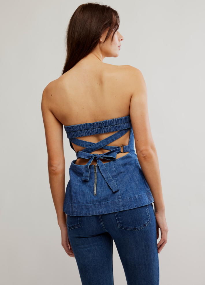 
                      
                        Strappy tie back denim tube top from Free People
                      
                    