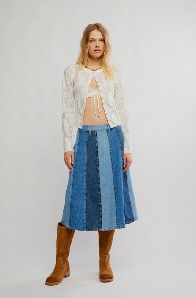 Free People Sunbeam Denim Midi Skirt