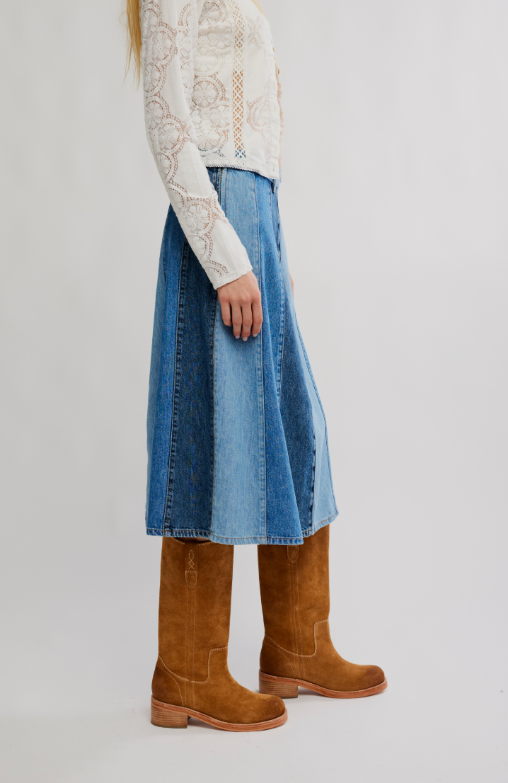 Free People Sunbeam Denim Midi Skirt