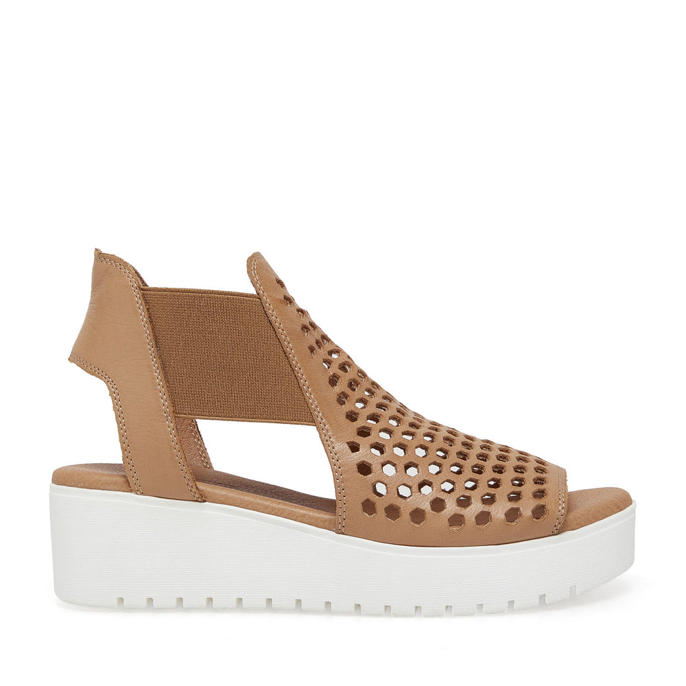 Side view of the Dark Tan Odeya Sandal by Silent D