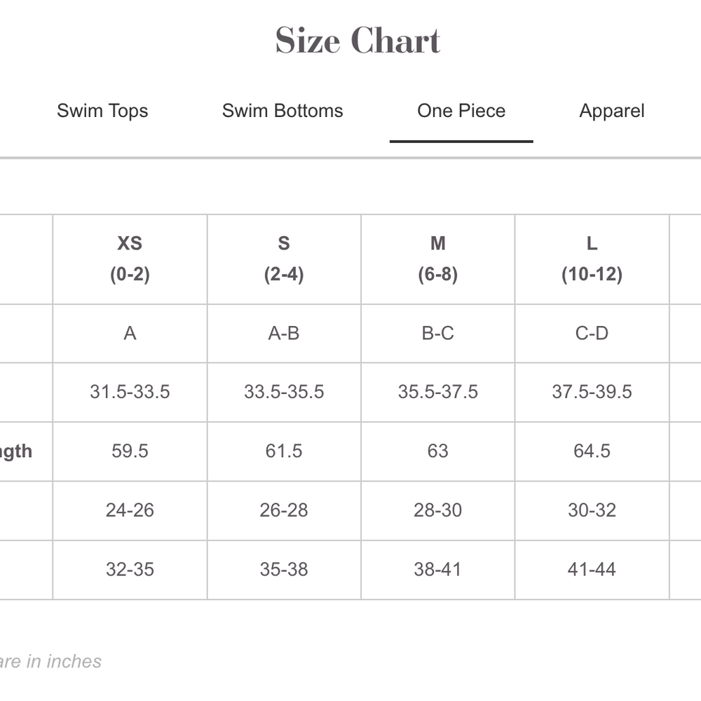 
                      
                        PQ Swim's One Piece Swimsuit size guide
                      
                    