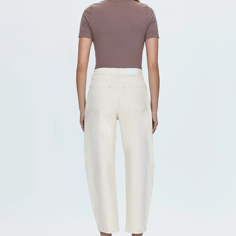 
                      
                        Women's off-white high rise barrel jeans from Pistola
                      
                    