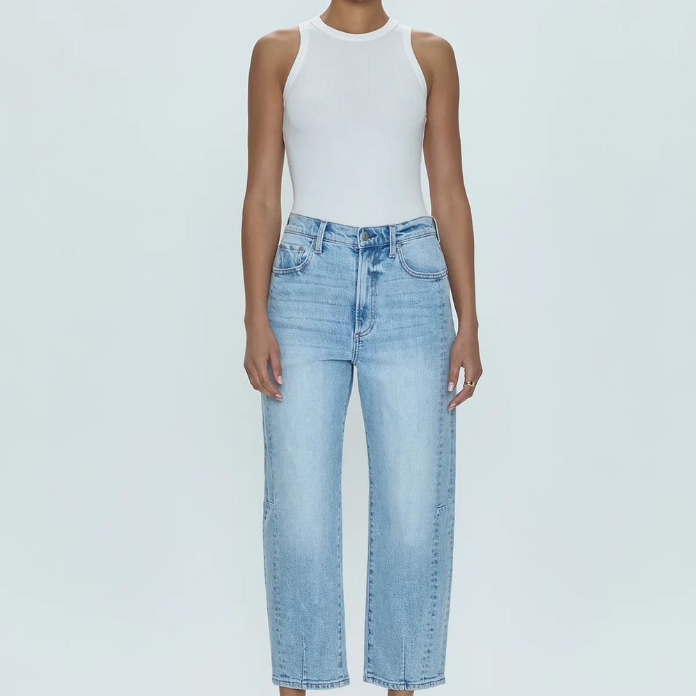 
                      
                        The Eli High Rise Barrel Women's Jeans from Pistola are available in the color Sunkissed at Harbour Thread. 
                      
                    