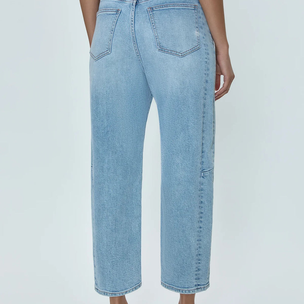 
                      
                        Women's high rise barrel jeans crafted from comfort stretch, light wash denim. 
                      
                    