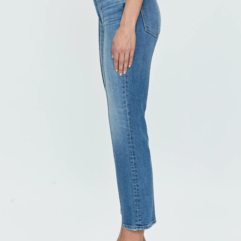 
                      
                        Side view of PISTOLA's Lennon High Rise Crop Boot Jeans in the color Essence
                      
                    