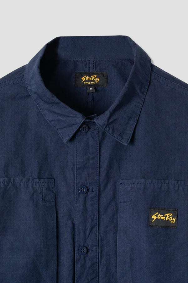 
                      
                        Front design detail on the Painters Pop Over Shirt in the color Navy Ripstop by the brand Stan Ray
                      
                    