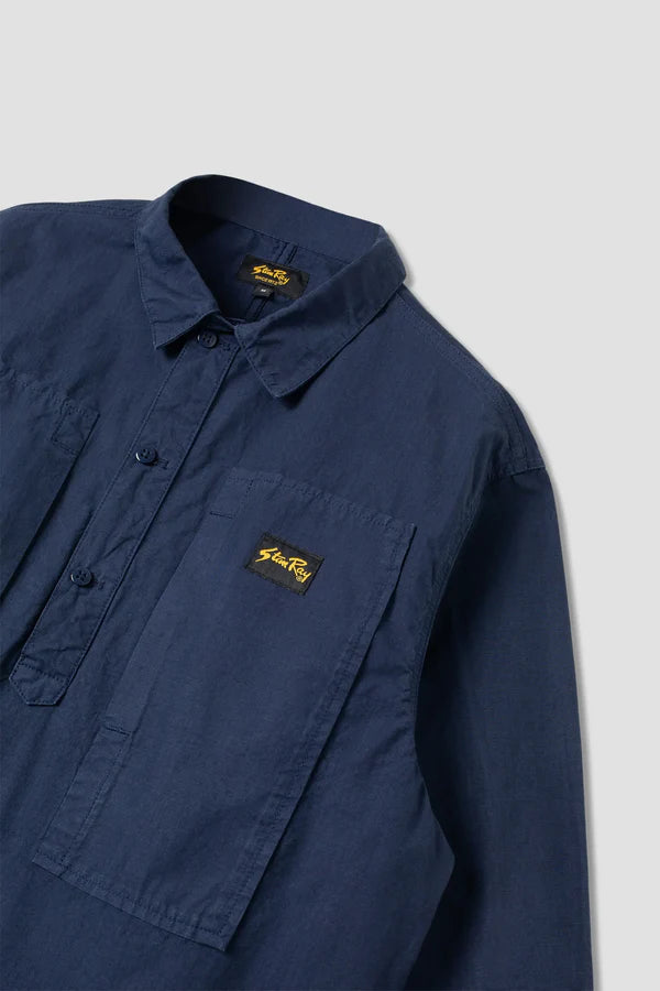 
                      
                        Long pocket detail on the Painters Pop Over Shirt in the color Navy Ripstop by the brand Stan Ray
                      
                    