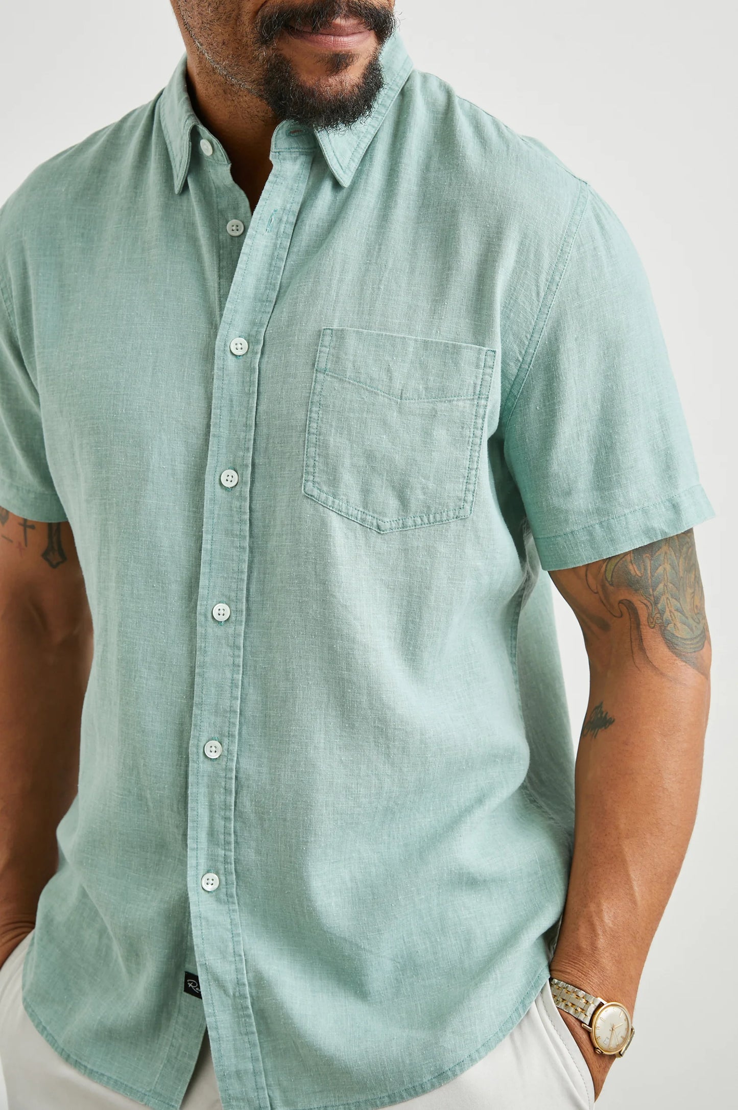 front detail on the Jade Paros Short Sleeve Button Down Shirt by Rails