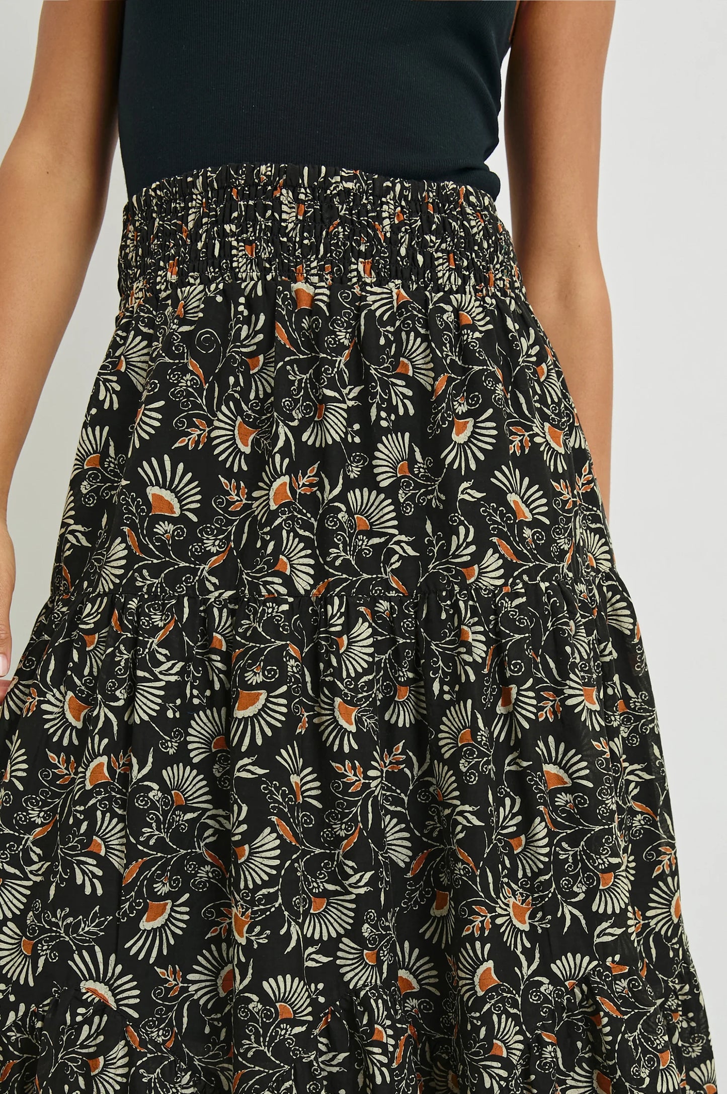 Printed skirt with shirred elastic waist
