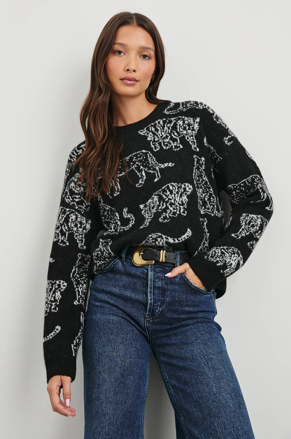 The Perci Sweater from Rails is a women's cat print pullover, available to shop at Harbour Thread. 