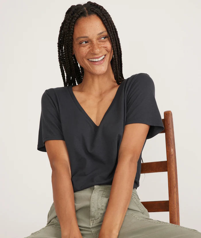 Shop the Marine Layer Boyfriend V-Neck Tee at Harbour Thread in the color Black