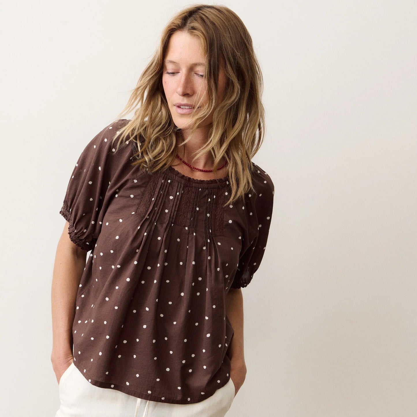 Marine Layer Chocolate Polka Dot Celina Puff Top