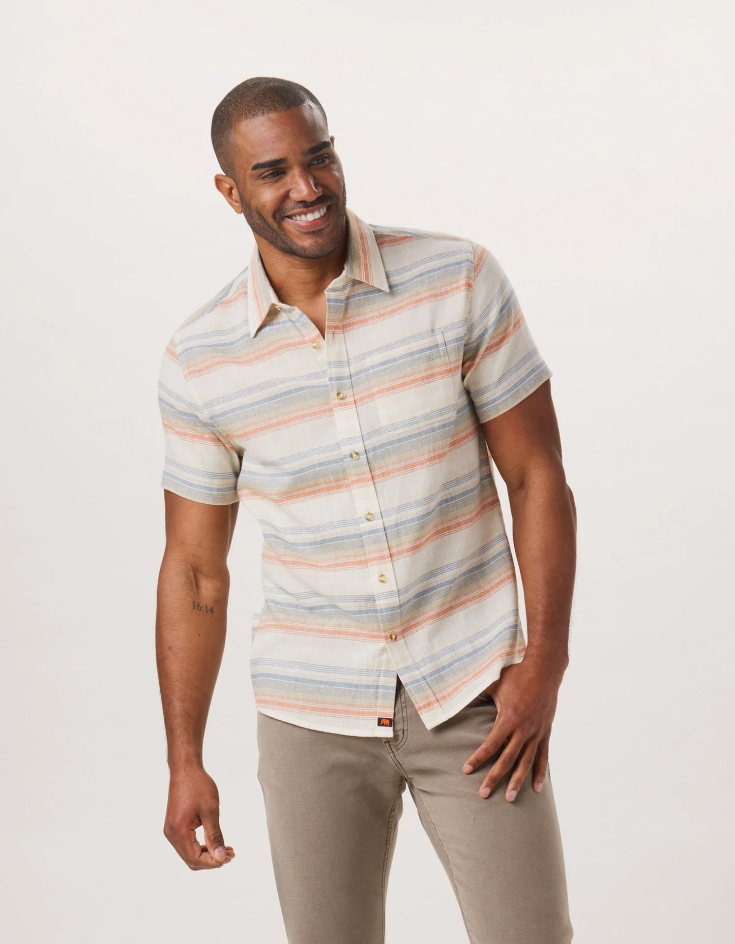 The Normal Brand's Freshwater Button Up Shirt in the color Canyon Stripe