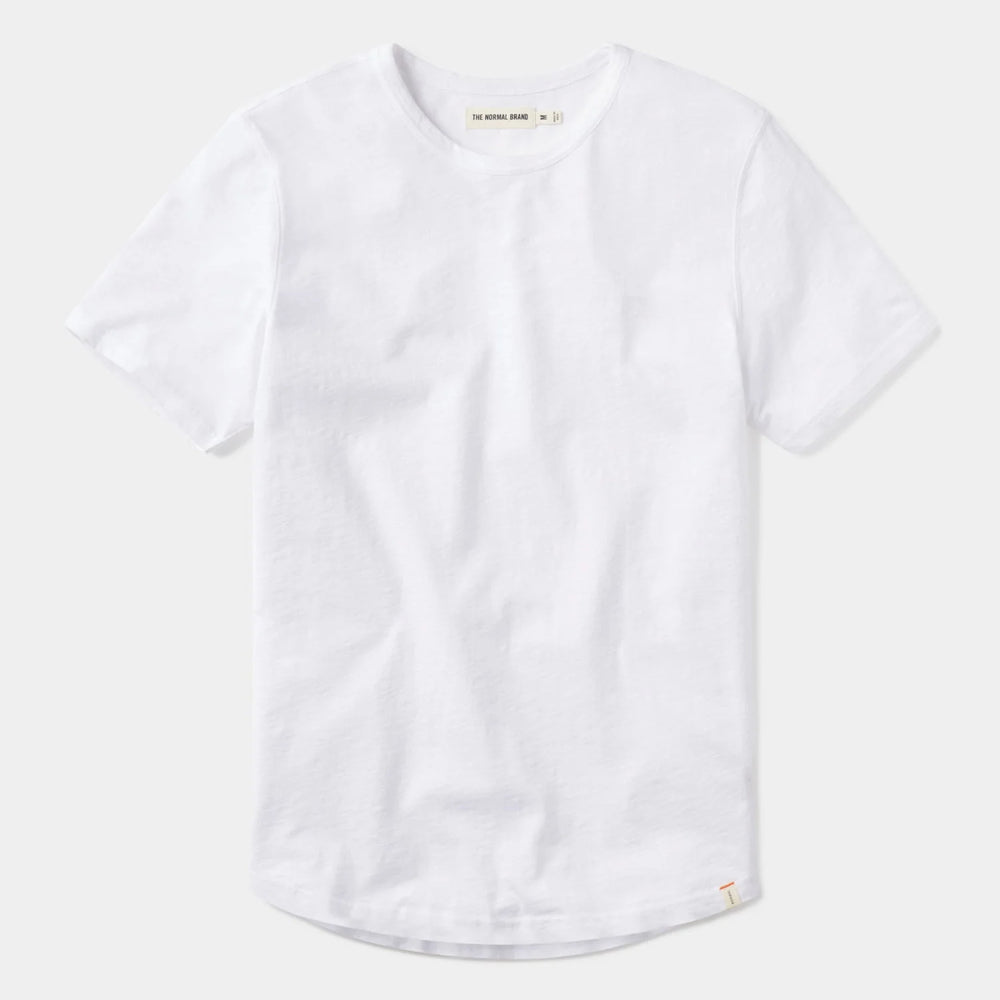 
                      
                        Flat lay view of The Normal Brand's Legacy Jersey Perfect Tee in the color White
                      
                    
