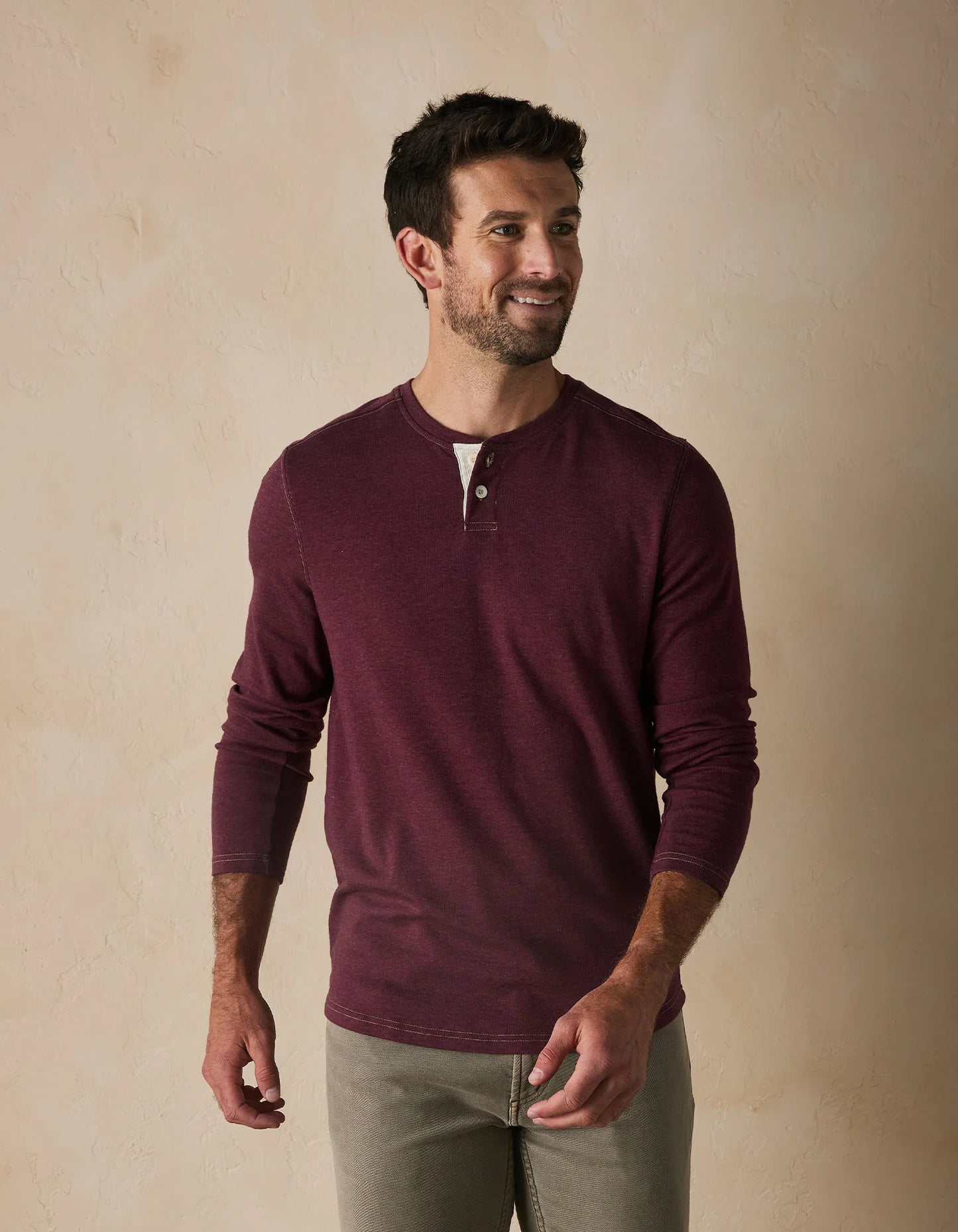 The Normal Brand Puremeso Two Button Henley - Wine