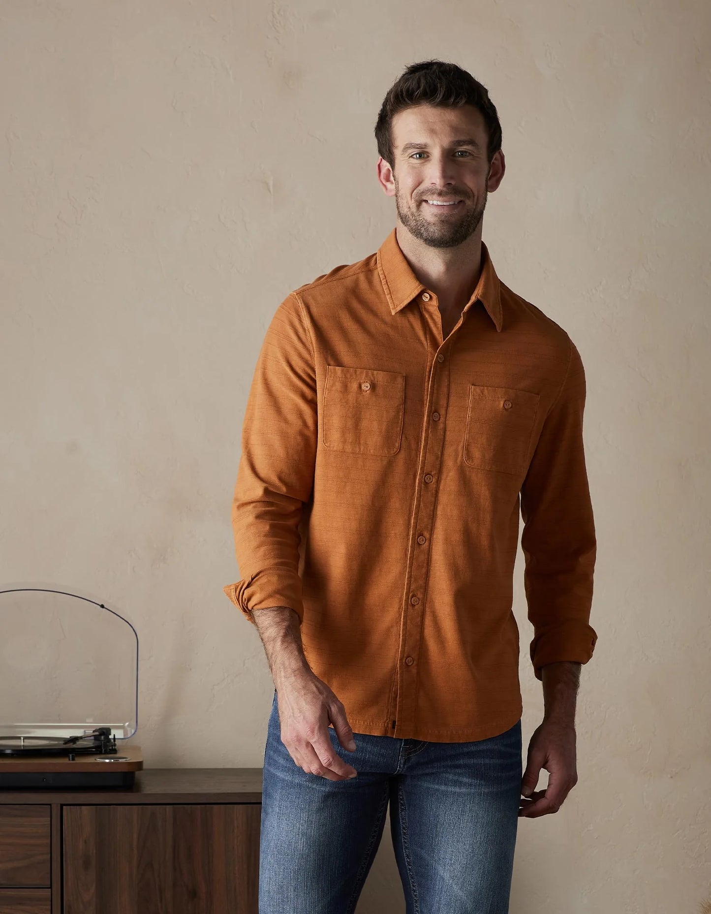 The Normal Brand Sequoia Jacquard Long Sleeve Button Down - Amber